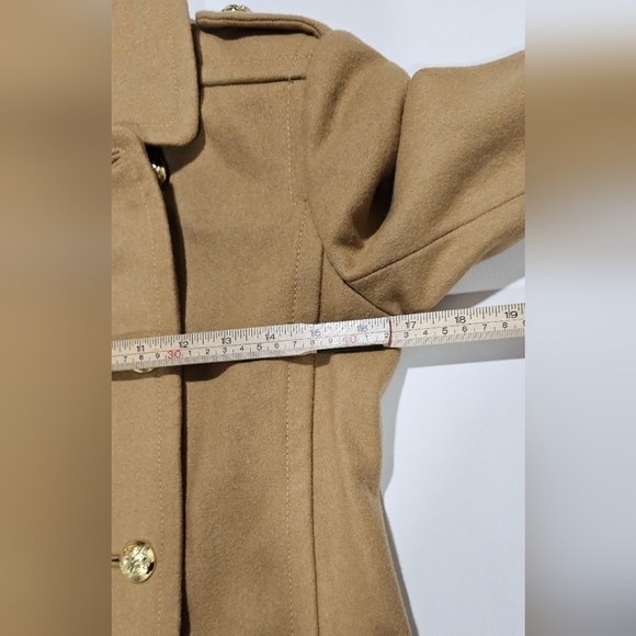 Women's Wool Blend Pea Coat Ruffle Hem Tan Khaki Camel Winter Coat XS - Picture 13 of 15